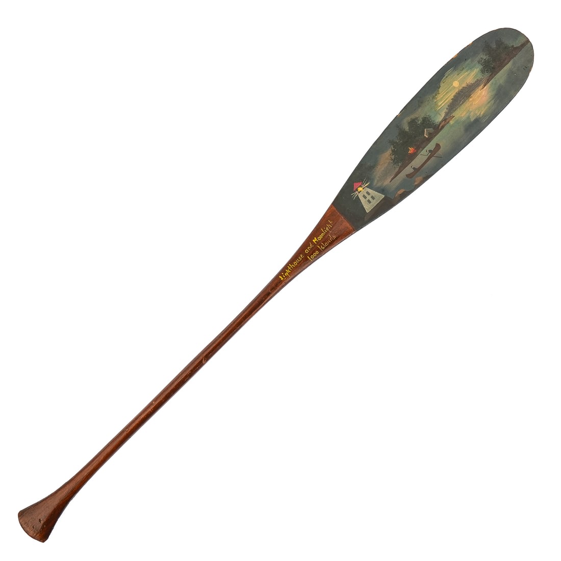Alpheus Keech 1000 Islands Souvenir Paddle: Alpheus Keech (Fishers Island, NY 1864-1926) 1000 Islands souvenir canoe paddle "Lighthouse and Moonlight, 1000 Islands", excellent condition, length 21 3/4"