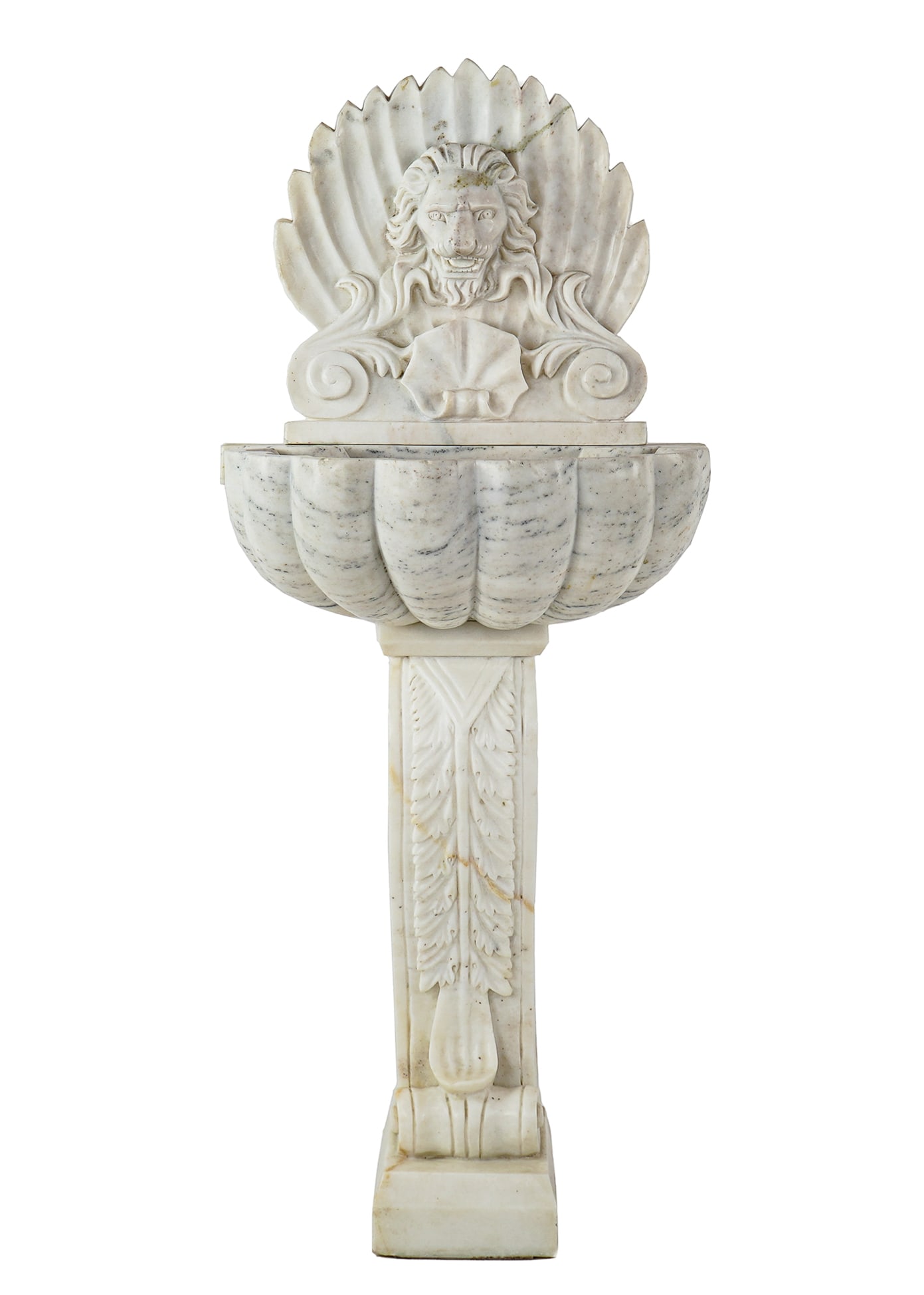 Antique Carved Marble Fountain: eter 24", overall ht approximately 50", local pick-up/ private carrier required, this lot weighs 400- 500 pounds