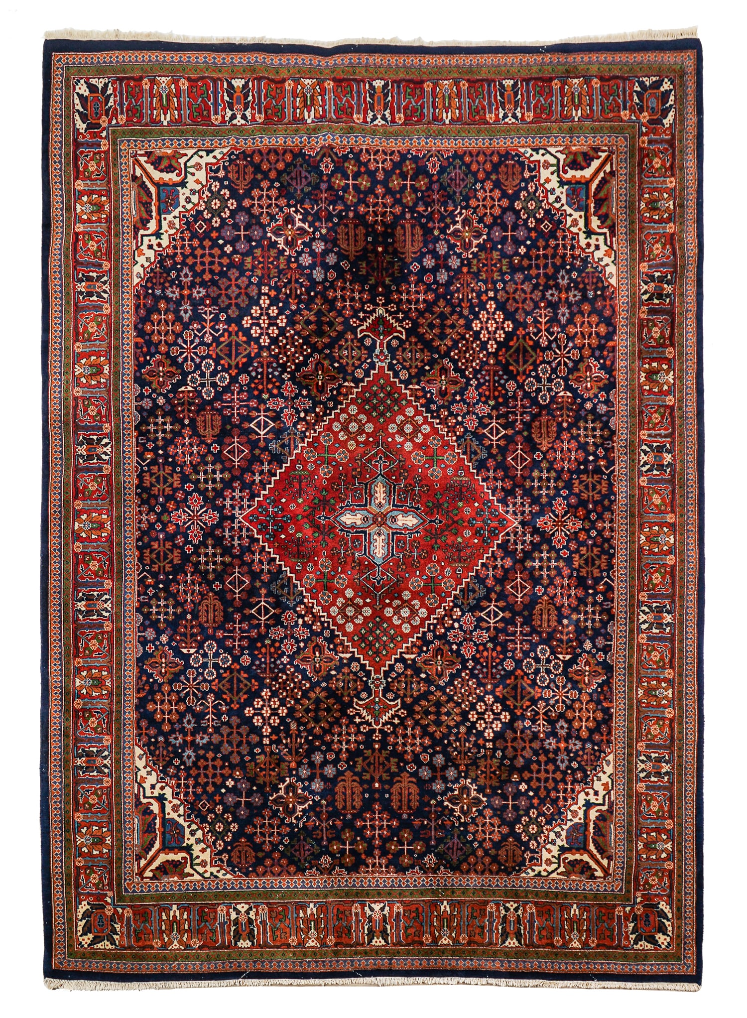 Late 20th c Indian Kashan Main Carpet: Late 20th India kashan main carpet, Kashanian label, Joshagan design, good condition, 7' 9" x 10' 7"