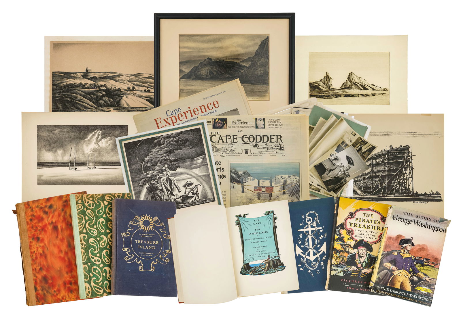 Edward Arthur Wilson (AM 1886-1970) Archive: Archive of Material from Edward Arthur WIlson (American 1886-1970) Books Illustrated by Wilson- Salome, Sea Songs and Chanteys, The Book of Edward A Wilson, Treasure Island, The Story of George