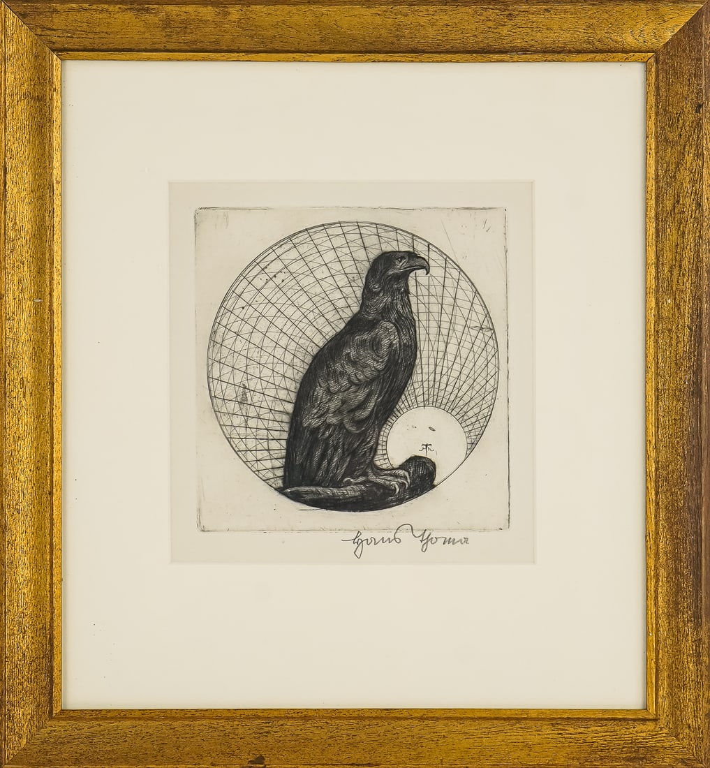 Hans Thoma (DE 1839-1924) Der Adler: Hans Thoma (German 1839-1924) Der Adler etching on paper signed lower margin- plate 5.25 x 5" 12.5 x 11.5" as framed. Thoma’s artistic output represents a crucial juncture in German art history—a