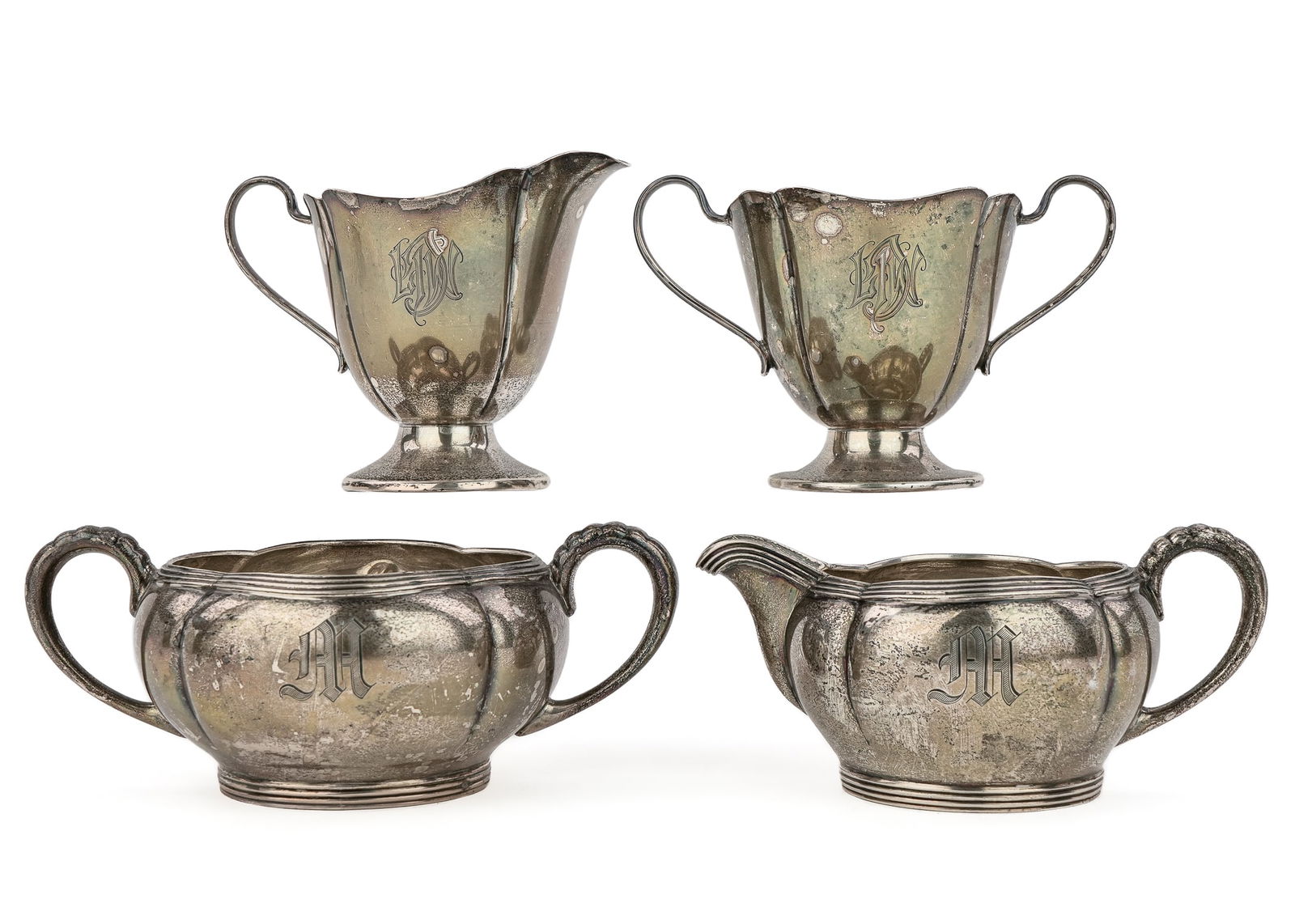 Two Sterling Silver Sugar and Creamer Sets (1 of 1)