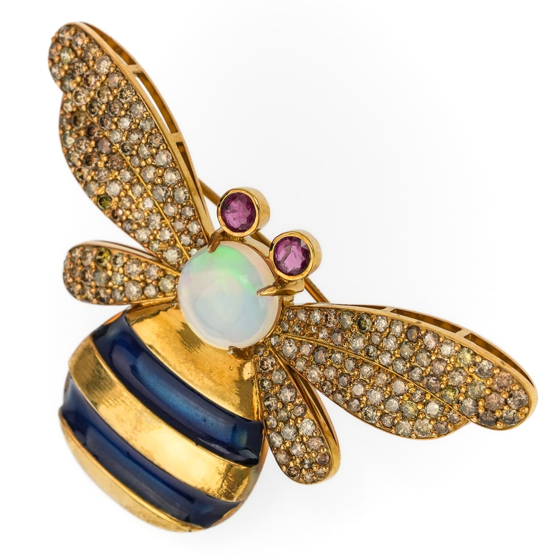 Gold, Opal, Diamond, & Ruby Bee Brooch - 2