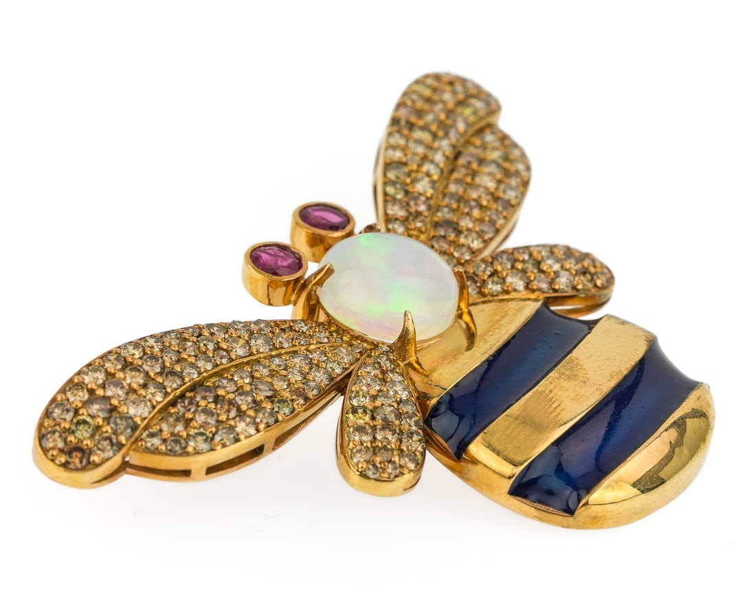 Gold, Opal, Diamond, & Ruby Bee Brooch - 3