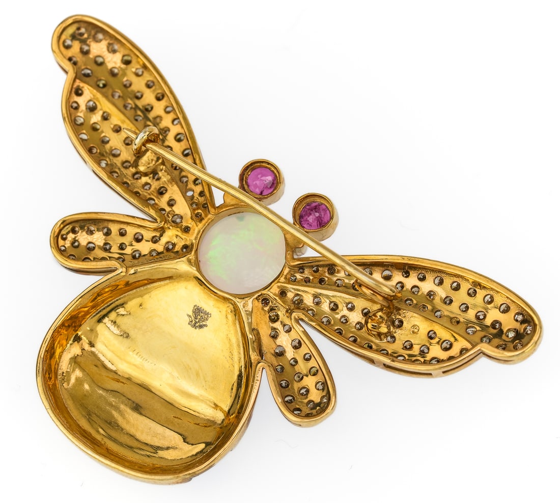 Gold, Opal, Diamond, & Ruby Bee Brooch - 4