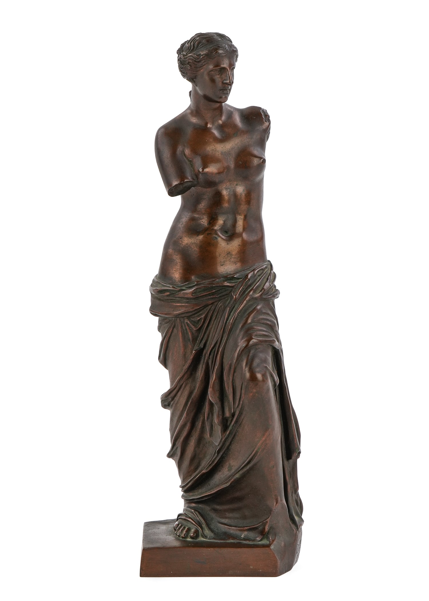Ron Liod Sauvage Venus De Milo: After Ron Liod Sauvage (French 19th-20th c) Venus De Milo patinated bronze sculpture, signed, ht 13 1/2"