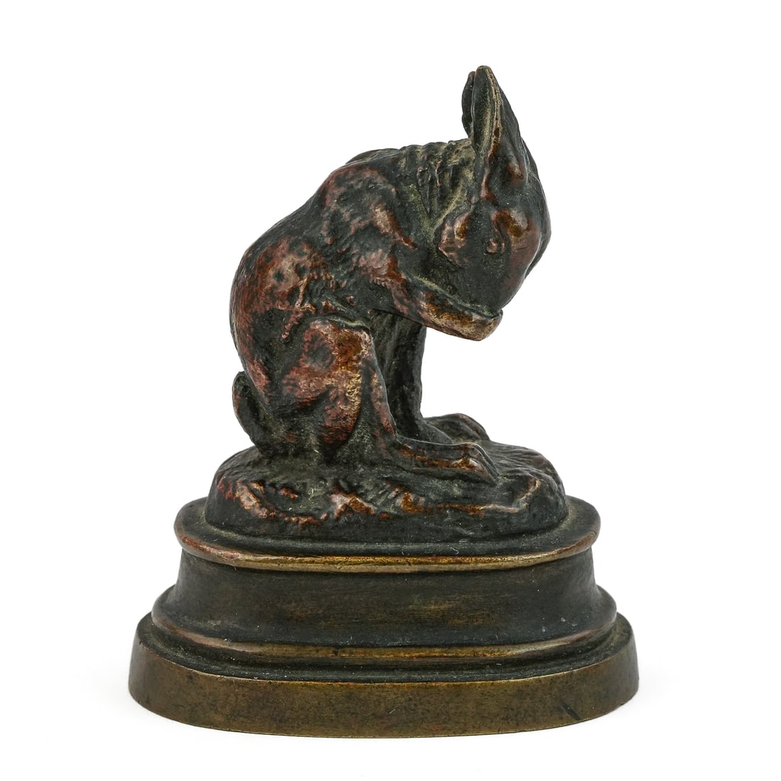 Isidore Bonheur Rabbit: After Isidore Jules Bonheur (French 1827 -1901) Rabbit Cleaning His Paw" French Animalier patinated bronze sculpture, signed, ht 2 1/2"
