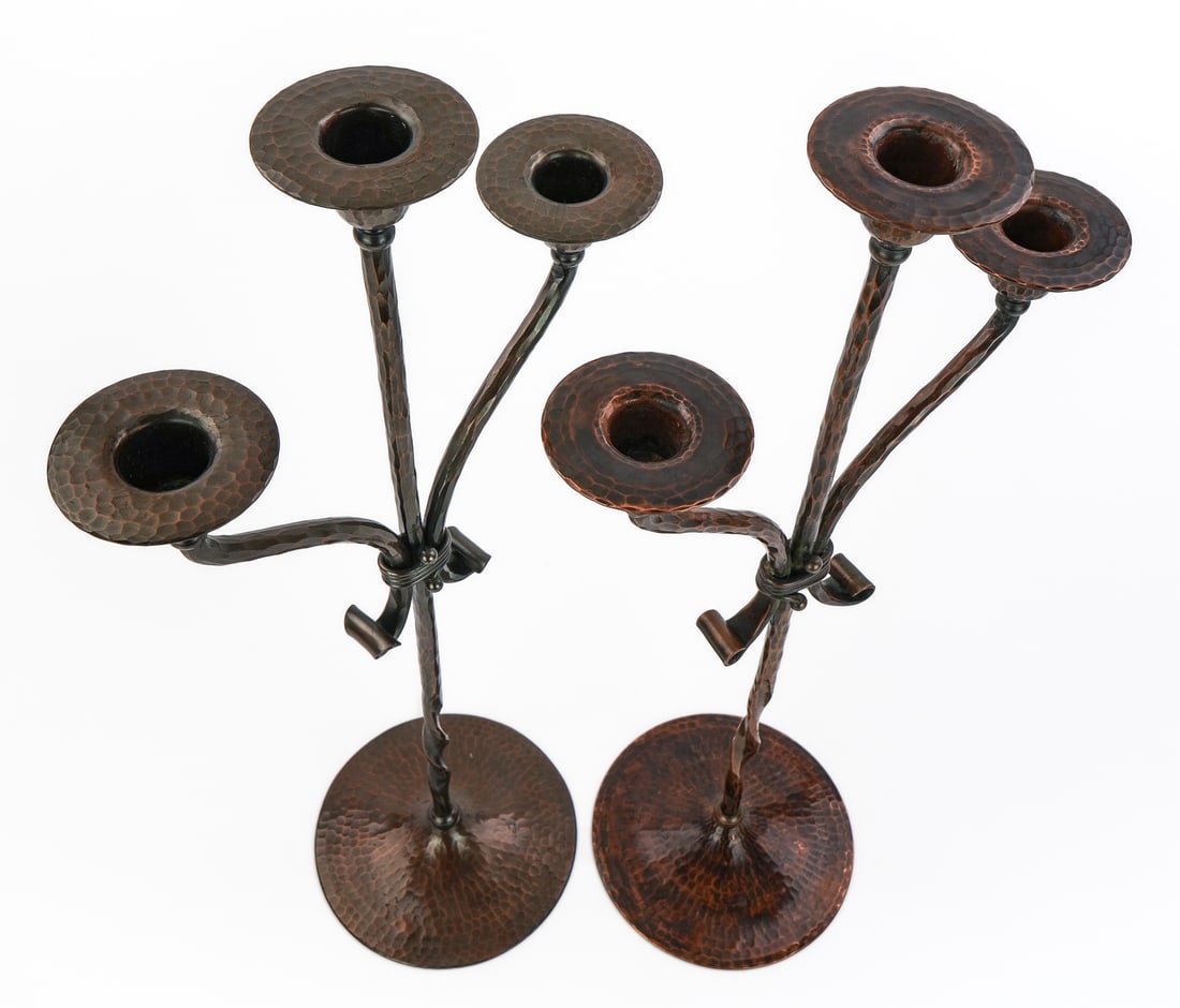 Roycroft Tall Twisted Three Socket Candlesticks - 3