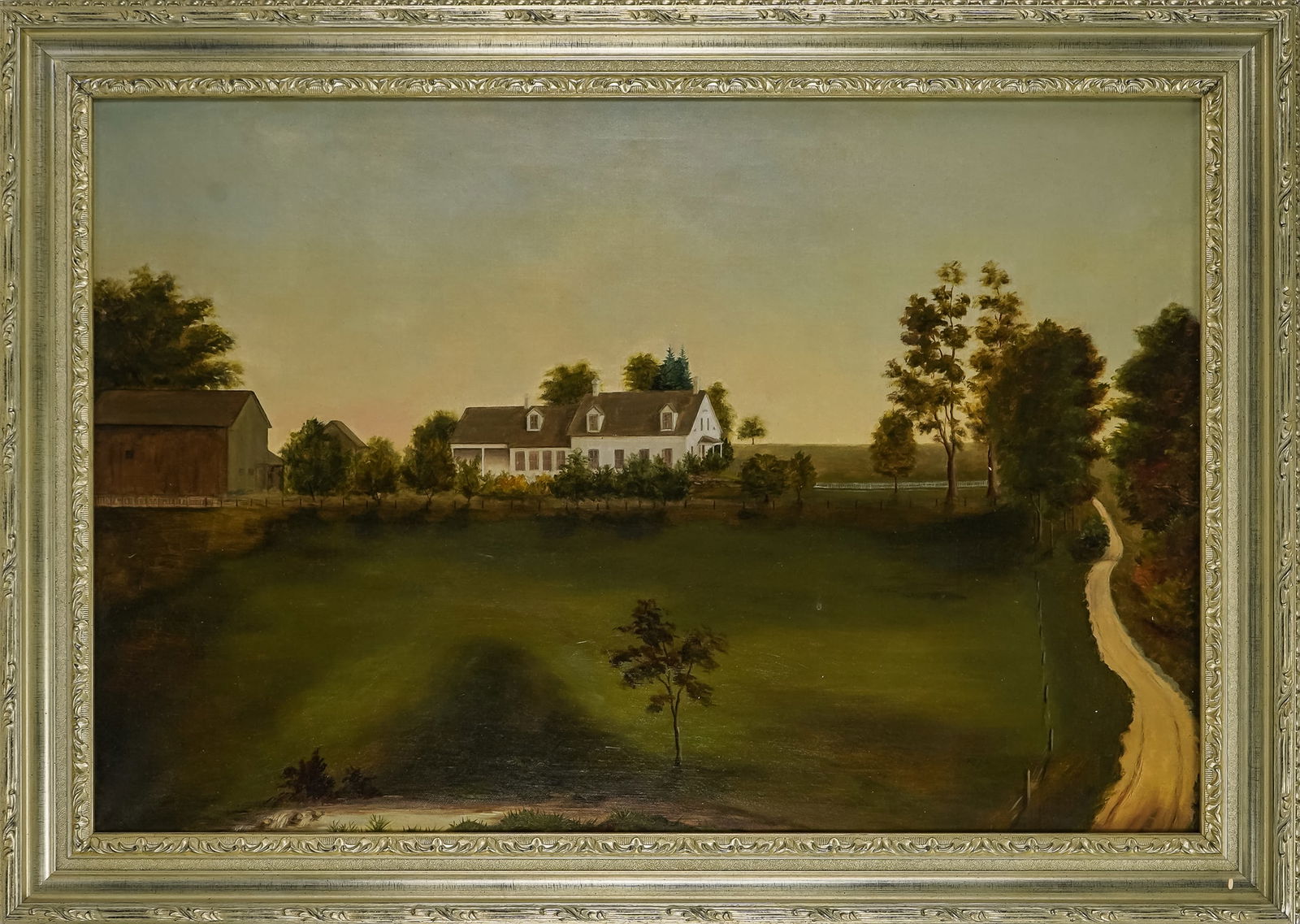 19thc Landscape of Weed Family Farm in Essex VT: 19th c oil on canvas landscape of Weed Family farm Essex Vermont , cleaned and presented in a newer frame. 24 x 36" 30 x 40" as framed.