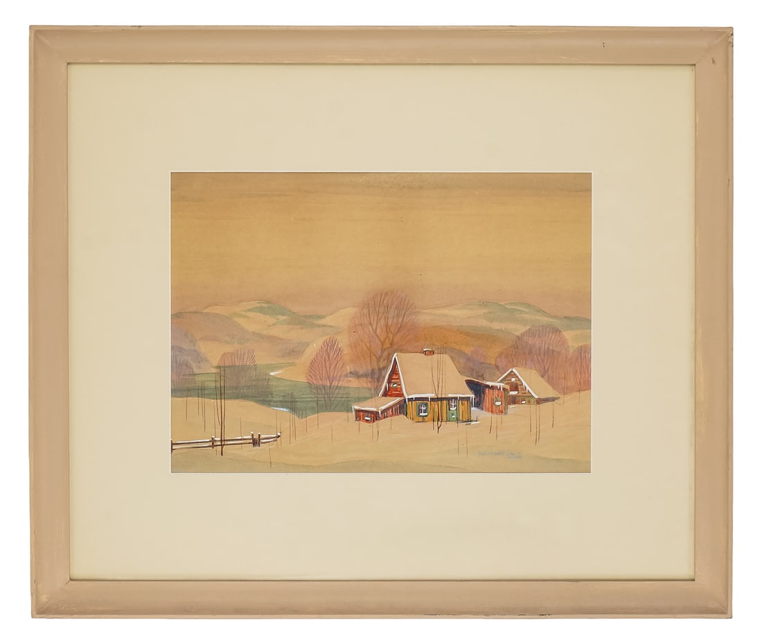 Graham Noble Norwell (CA 1901-1967) Winter Landscape: Graham Nobel Norwell (Scottish/Canadian 1901-1967) Winter Landscape watercolor on paper signed lower right 11 x 16" 22 x 26" as framed. Working in oil and watercolour, Norwell became known for