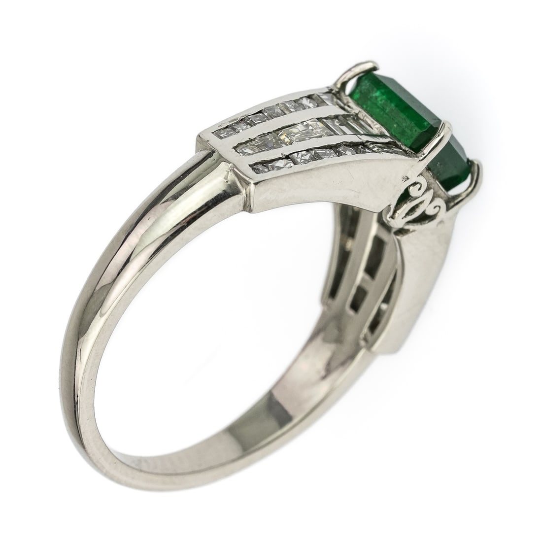 Platinum, Emerald, & Diamond Ring - 2