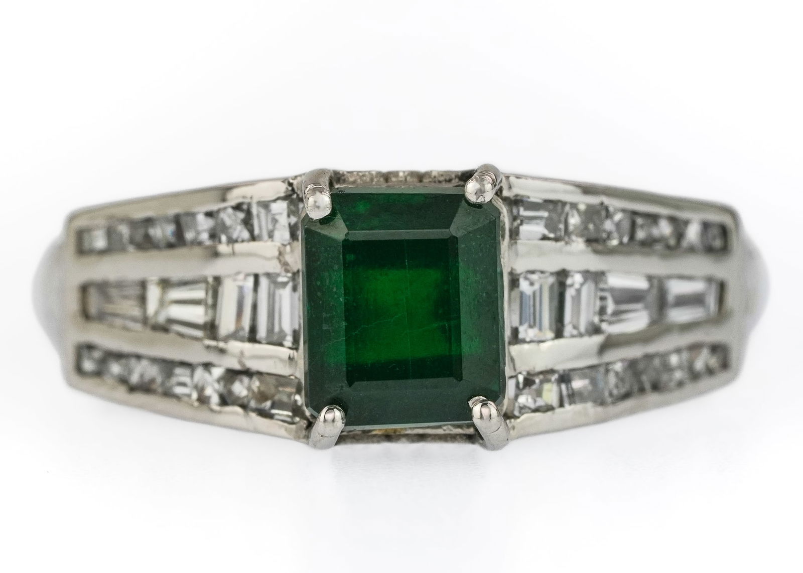 Platinum, Emerald, & Diamond Ring - 3