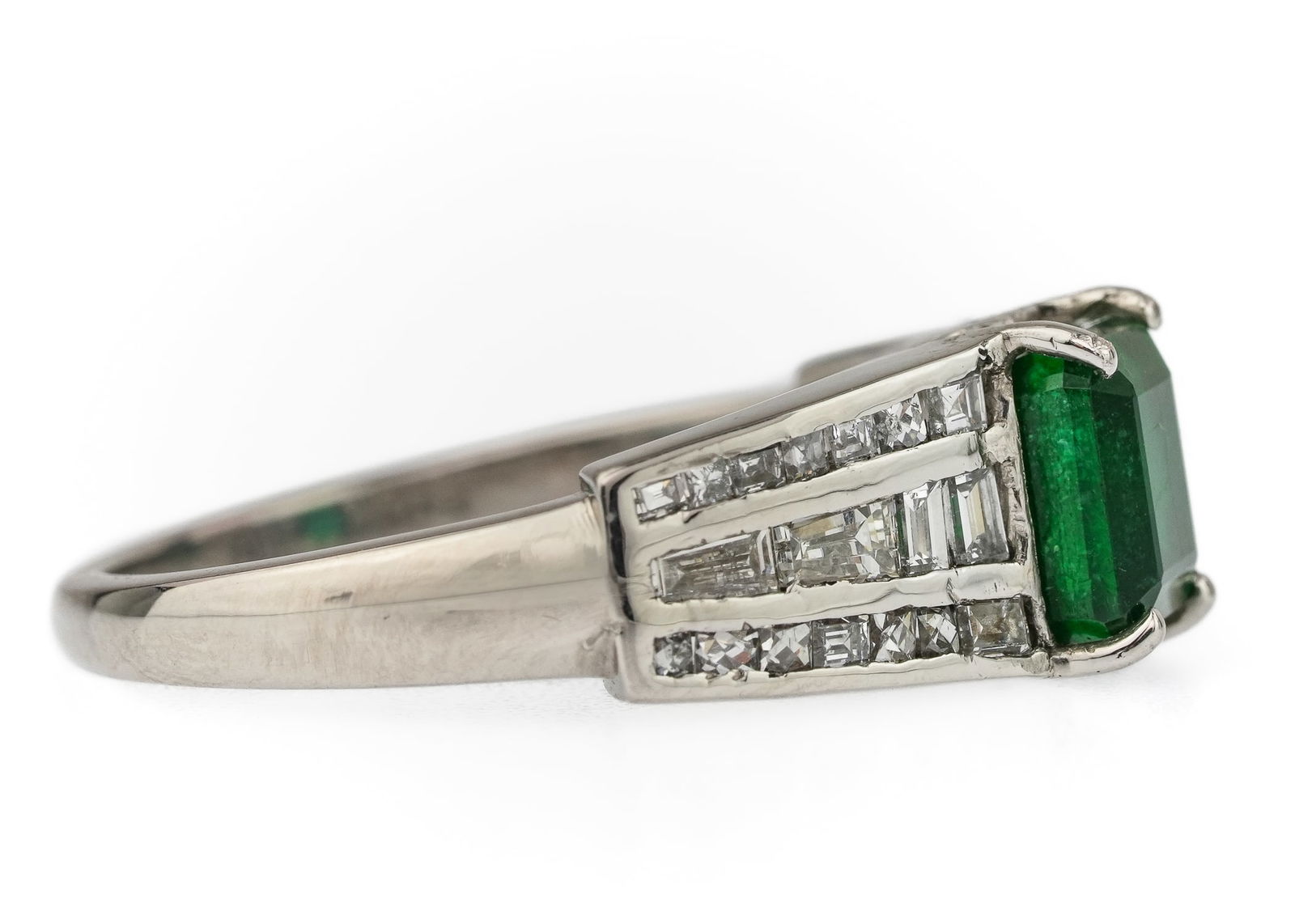 Platinum, Emerald, & Diamond Ring - 4