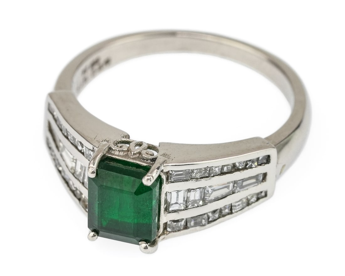 Platinum, Emerald, & Diamond Ring - 5