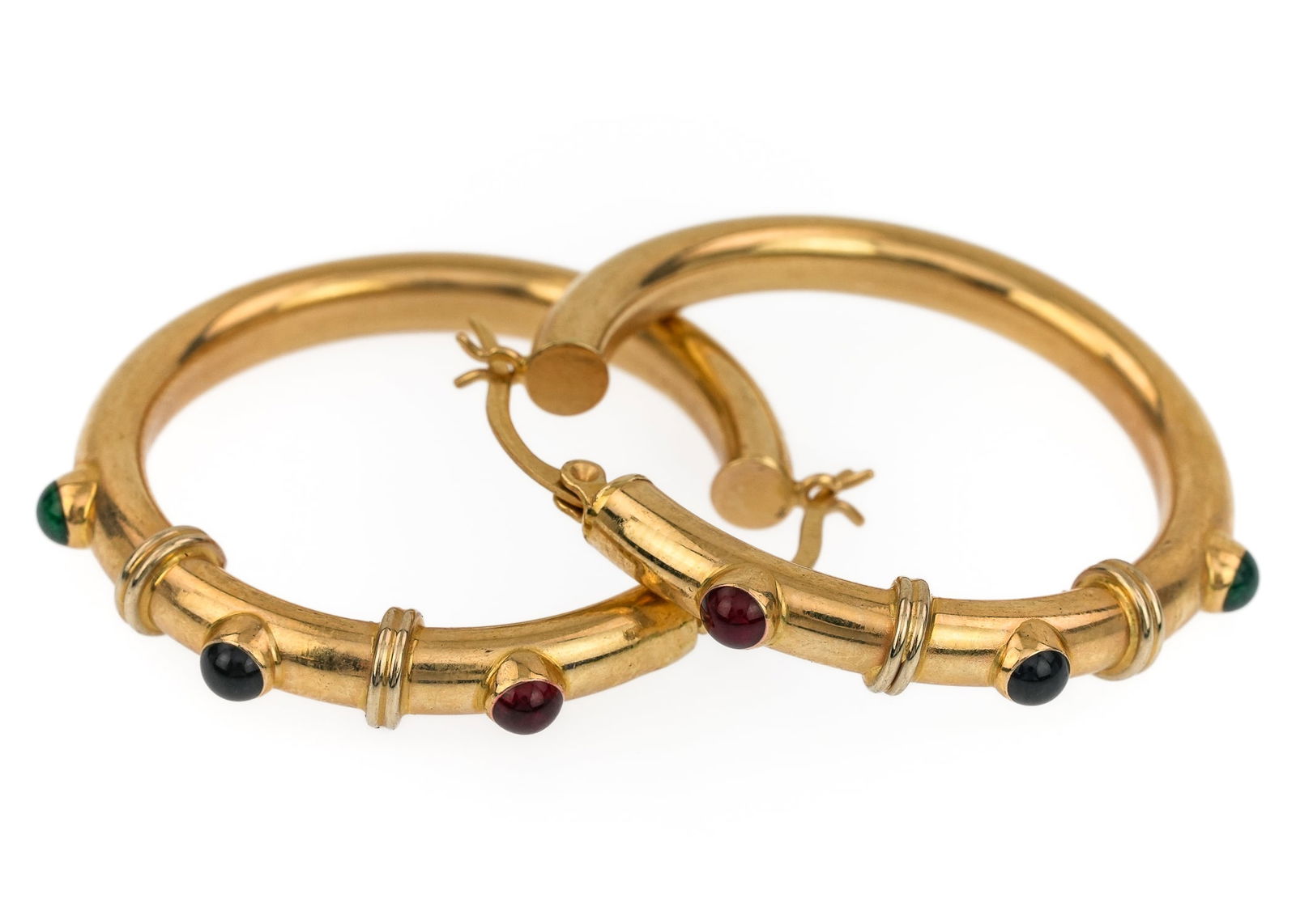 Ruby, Sapphire, & Emerald Gold Hoop Earrings - 3