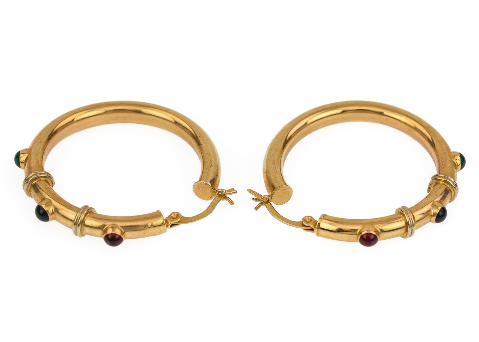 Ruby, Sapphire, & Emerald Gold Hoop Earrings - 4