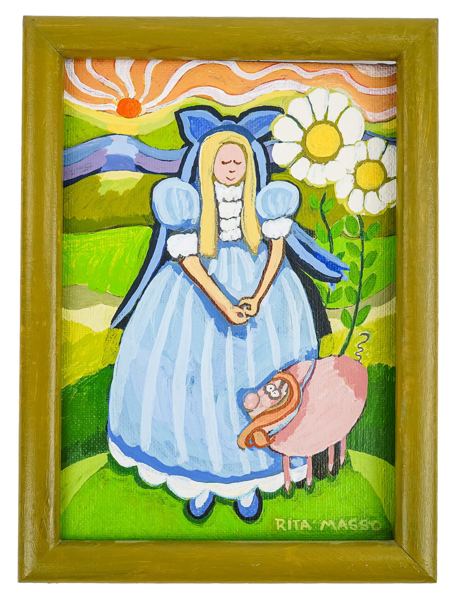 Rita Masso (VT 1945-) Mary had a Little Pig.: Rita Masso (Vermont 1945-) Mary Had a Little Pig 7 x 9" in hand decorated frame. Masso is a folk artist living in Burlington Vermont who has been active for many years, her work is only now gaining