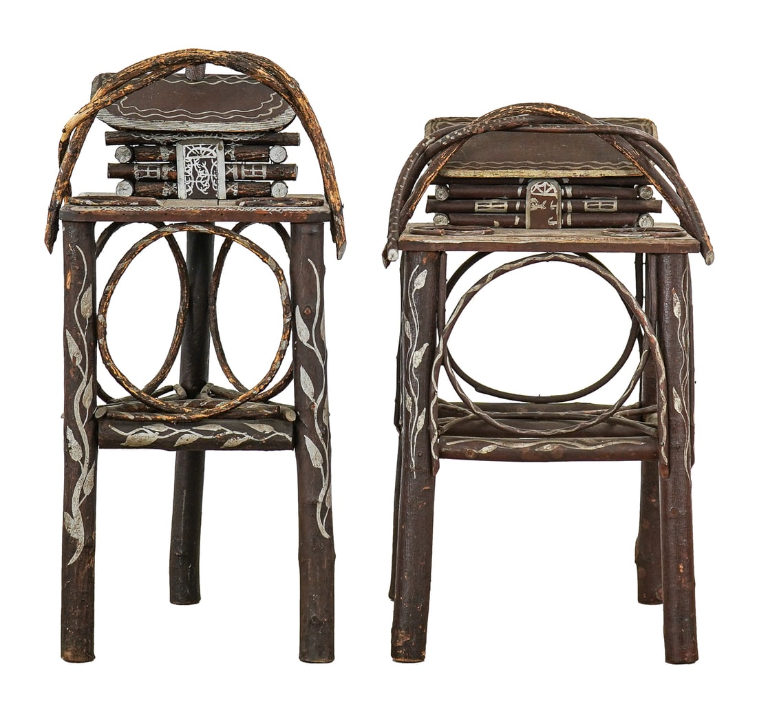 Pair of Adirondack Twig Smoking stands: Two Adirondack twig smoking stands -27 x 12 x 13"