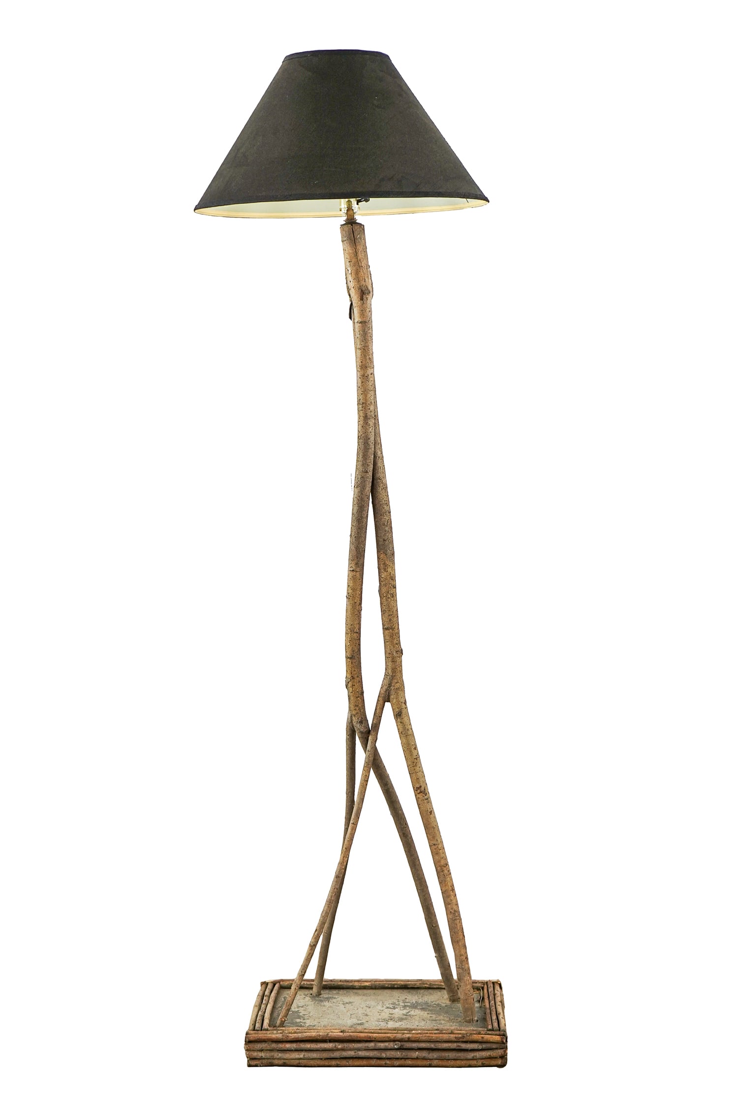 Adirondack rustic Twig Floor Lamp: Contemporary Adirondack twig coat rack 70" tall 12 x 18" Slate base.