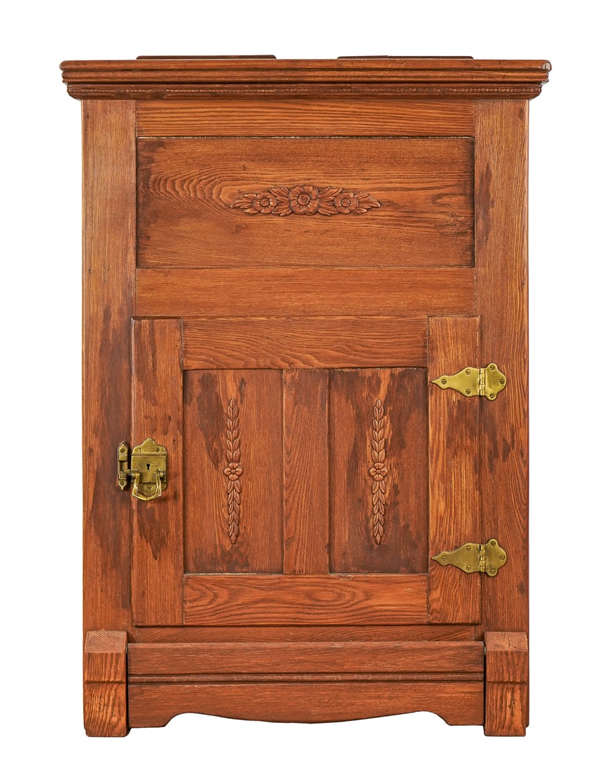 Oak Ice Box with Floral decoration (1 of 7)