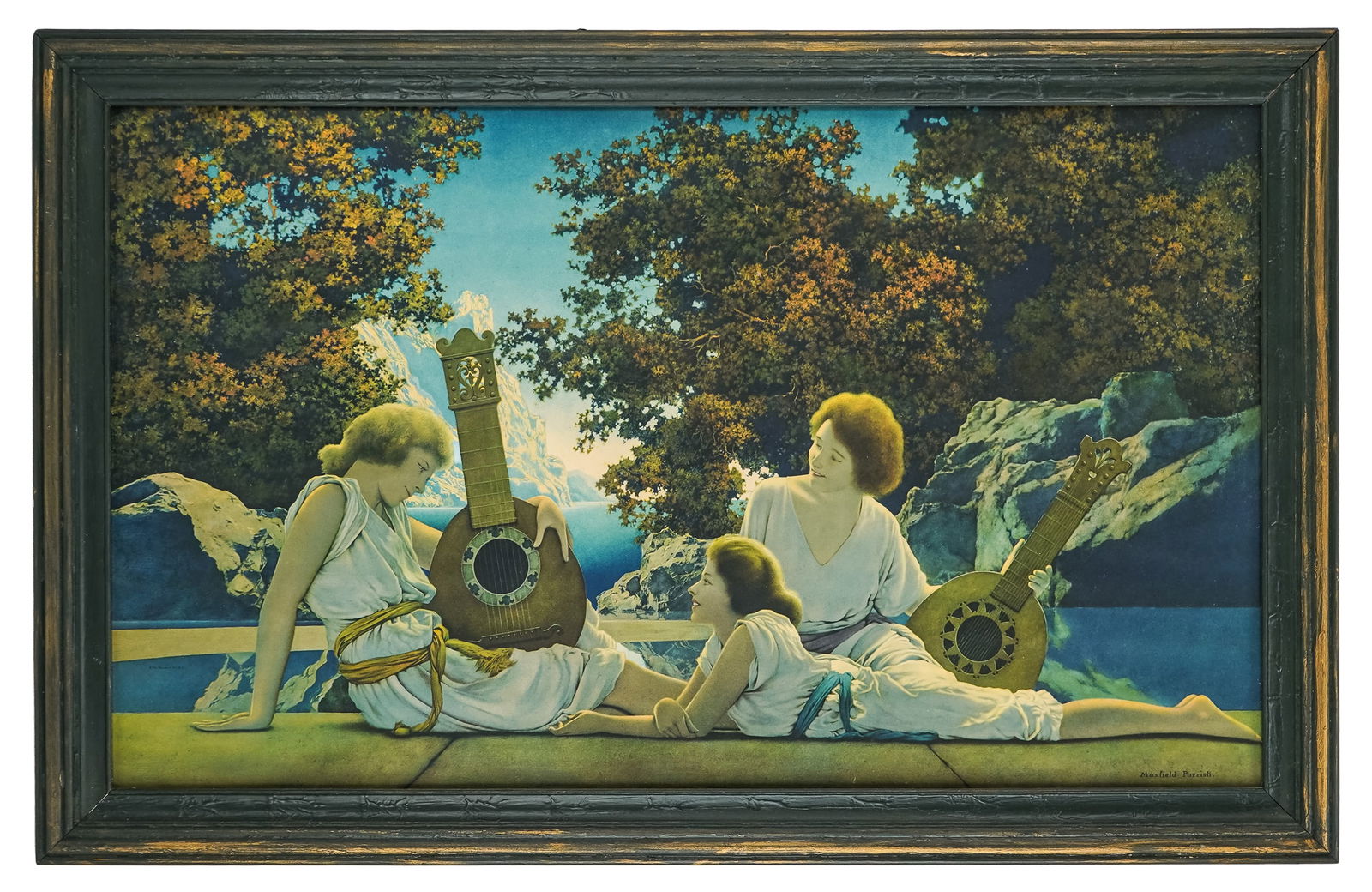 Maxfield Parrish (AM ) The Lute Players: Maxfield Parrish (American 1870-1966) The Lute Players chromolithograph on paper 18 x 30" 22 x 34" as framed. Parrish was an American artist and illustrator known for his prints and paintings of