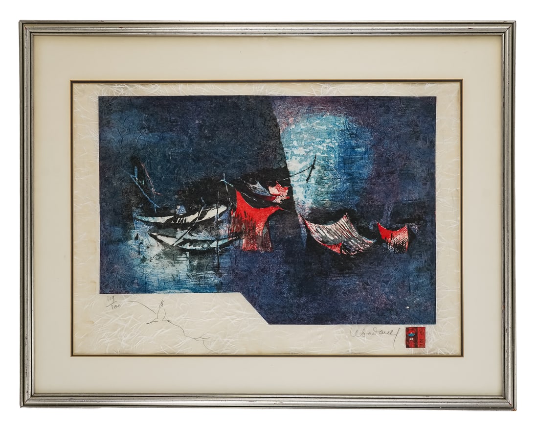 Hoi Lebadang (VNM 1922-) Camp: Hoi Lebadang (Vietnam 1922-2015 ) Camp Lithograph/ watercolor on paper signed lower margin editioned 119/200 - plate 17 x 25" 29 x37" as framed. Lebadang was born in Vietnam and emigrated to France