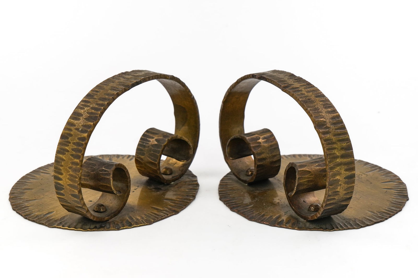 Roycroft Brass Candlesticks, Bookends, Bud Vase - 2