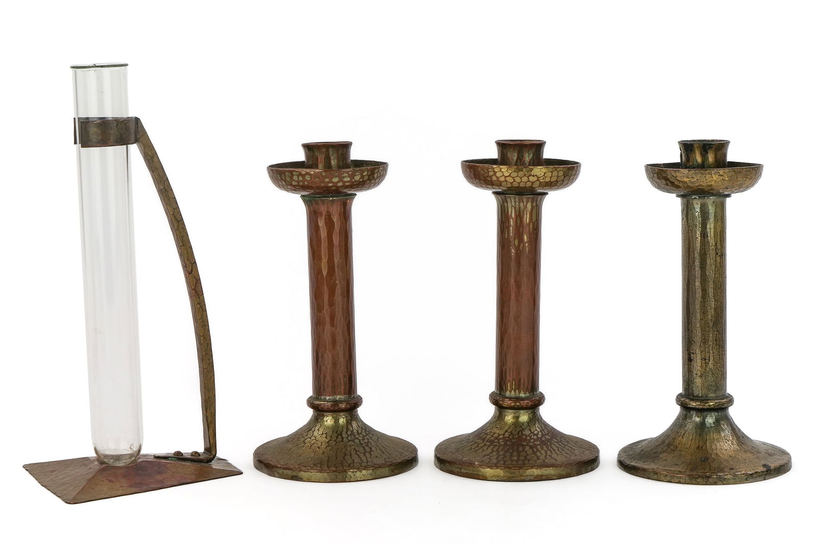Roycroft Brass Candlesticks, Bookends, Bud Vase - 4