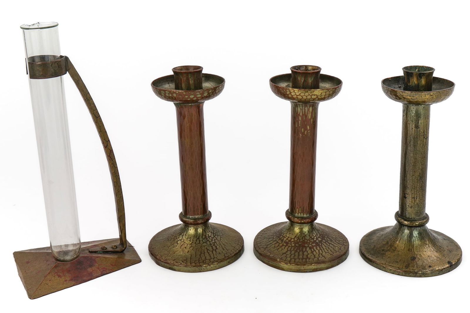 Roycroft Brass Candlesticks, Bookends, Bud Vase - 5