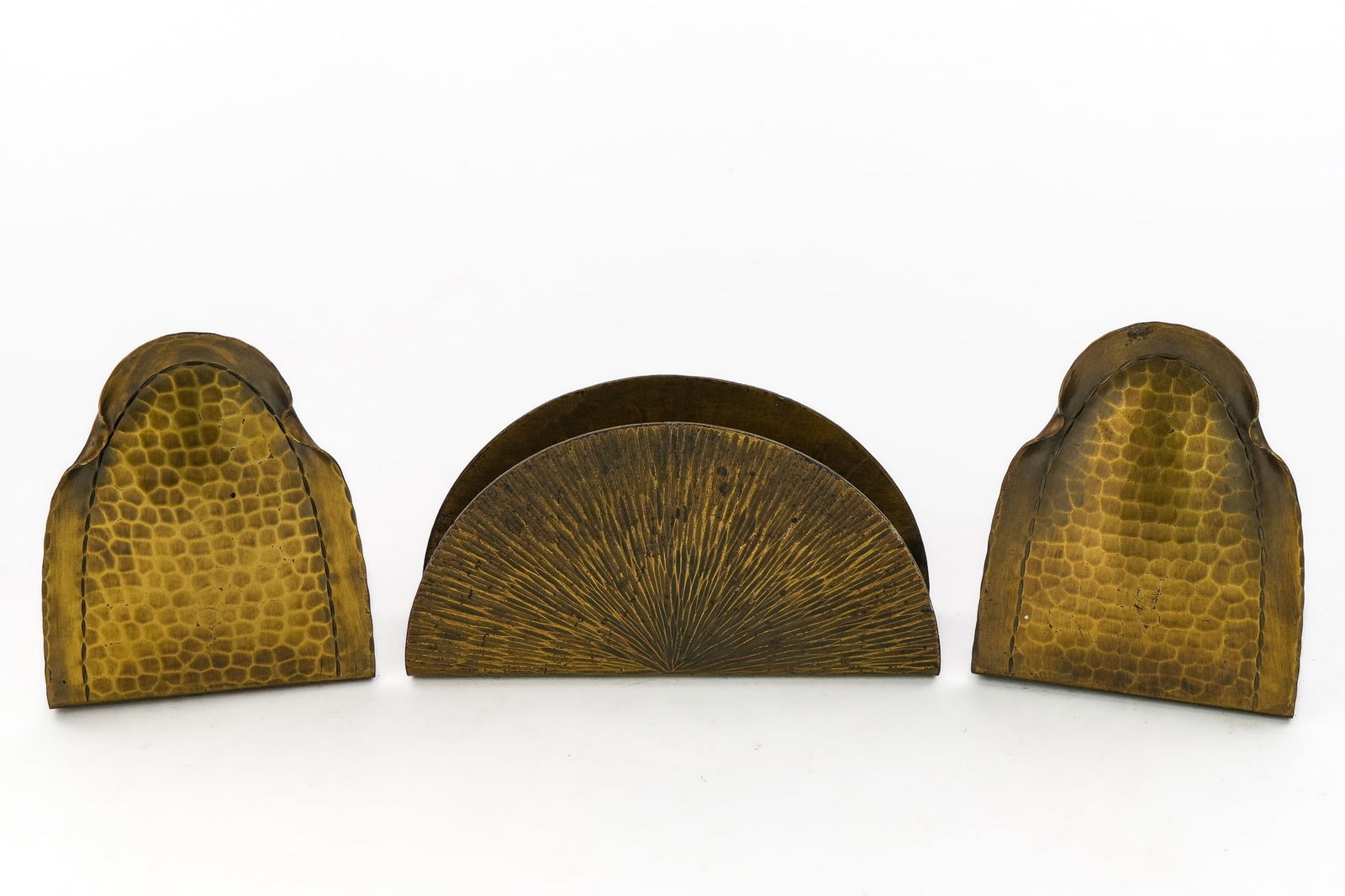 Roycroft Brass Candlesticks, Bookends, Bud Vase - 7