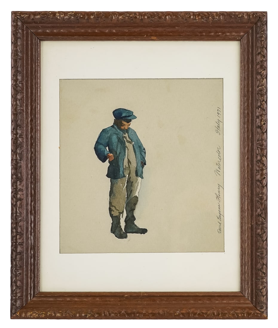 David Eugene Henry (AM 1946-) Portrait of a lad: David Eugene Henry (America 1946-) Portrait of a lad watercolor on paper signed right hand margin - 7 x 6.5" 12 x 10" as framed. Henry is an American painter, sculptor and educator whose works appear