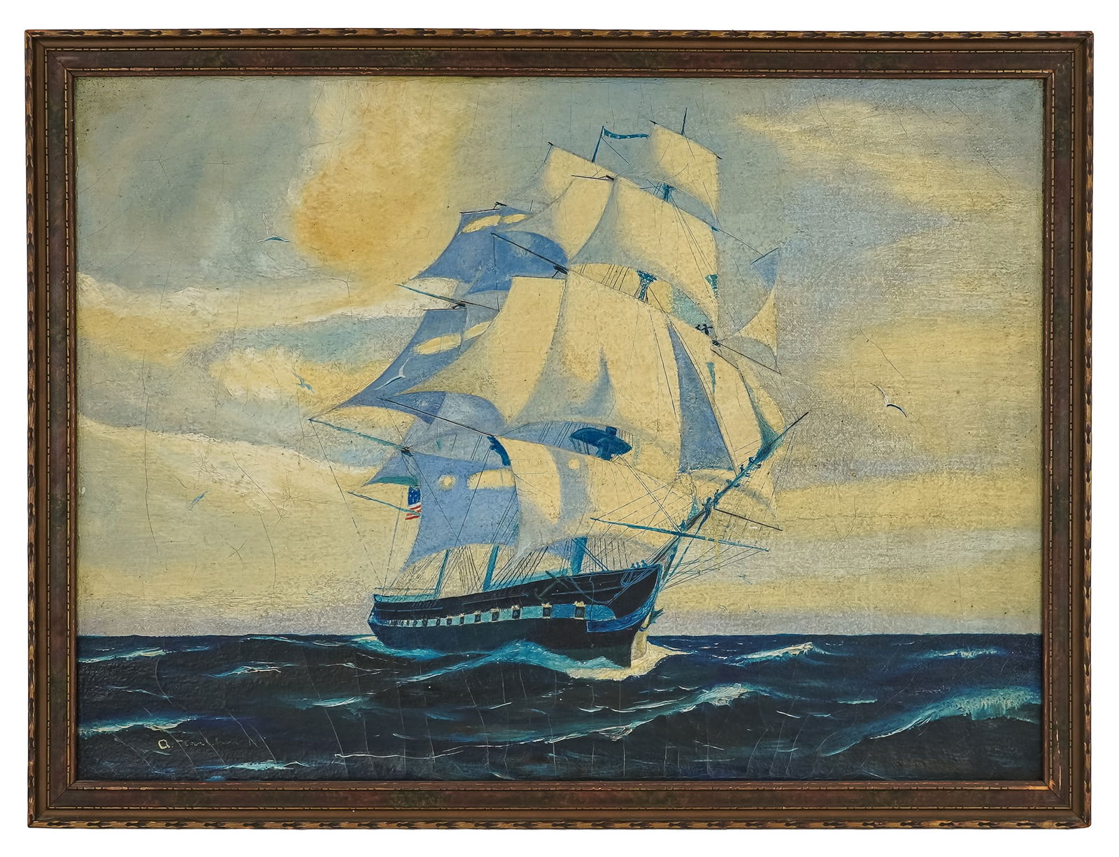 circa 1930 Seascape with Clipper Ship (1 of 5)