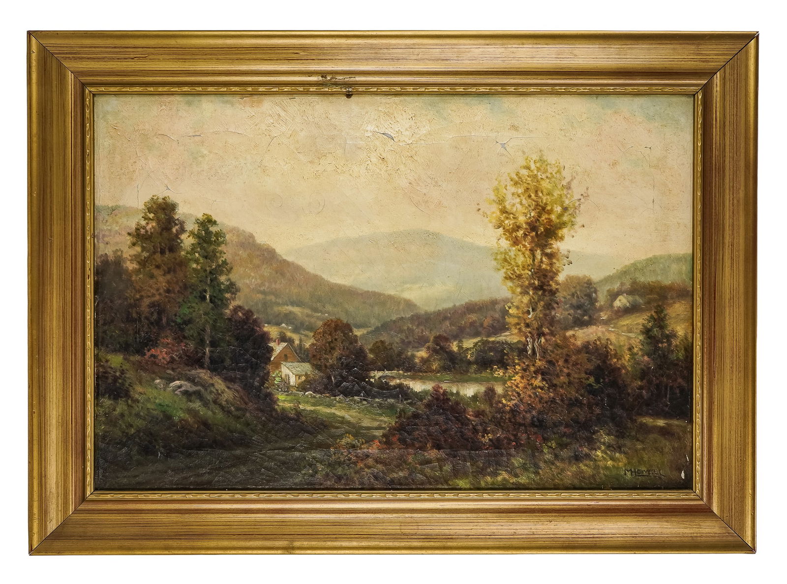 19th c Oil on canvas landscape signed M Howell (1 of 2)