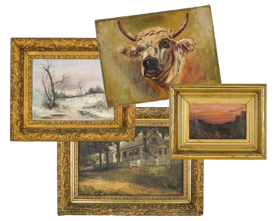 Four Primitive 19th c paintings (1 of 6)