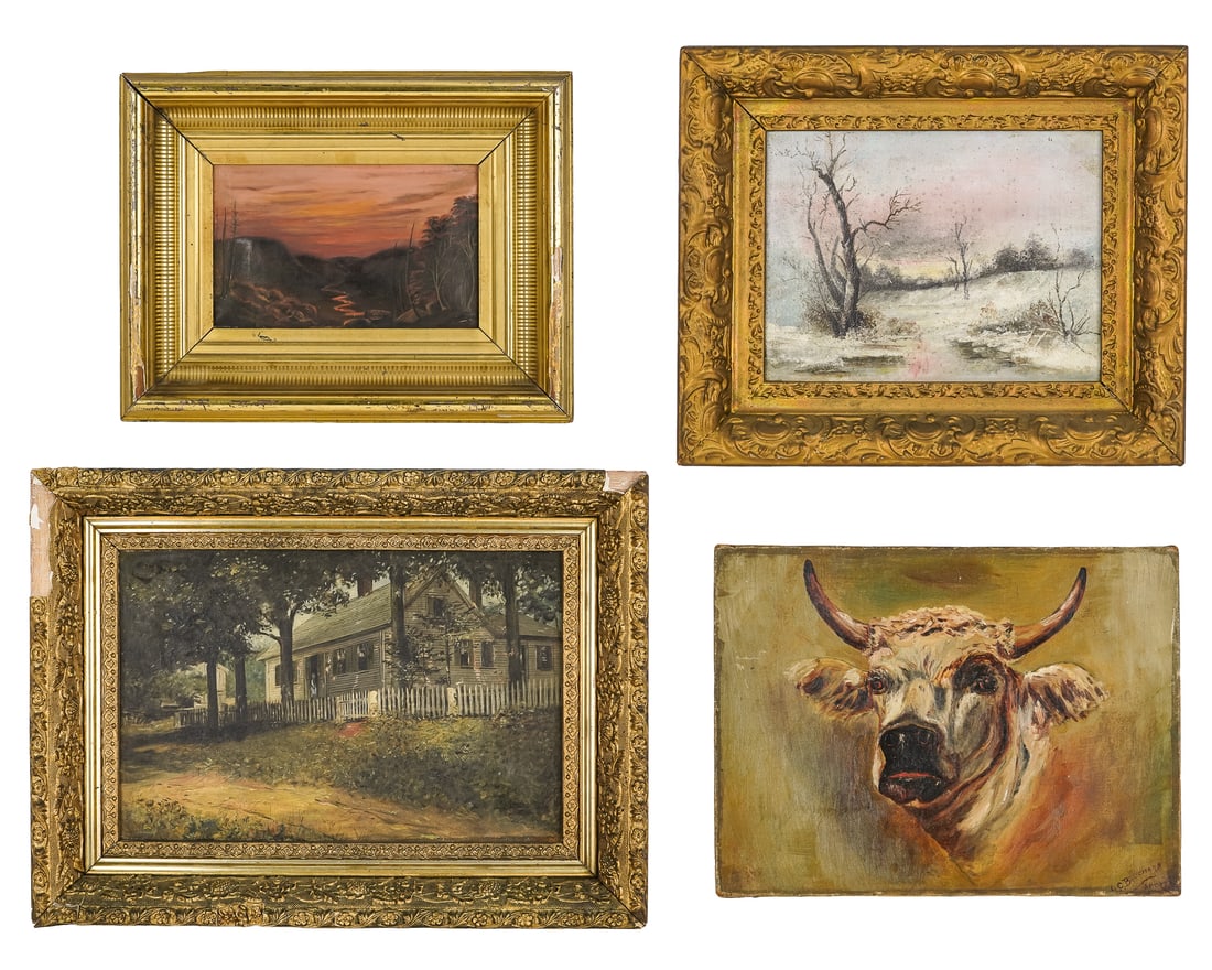 Four Primitive 19th c paintings - 2