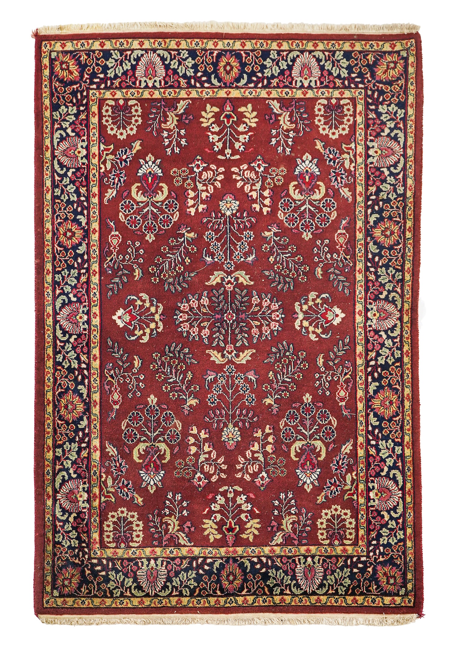 Late 20th c Persian Area Rug: Late 20th c Indo Persian area rug, thick pile, overall good condition, 4' x 6' 3"