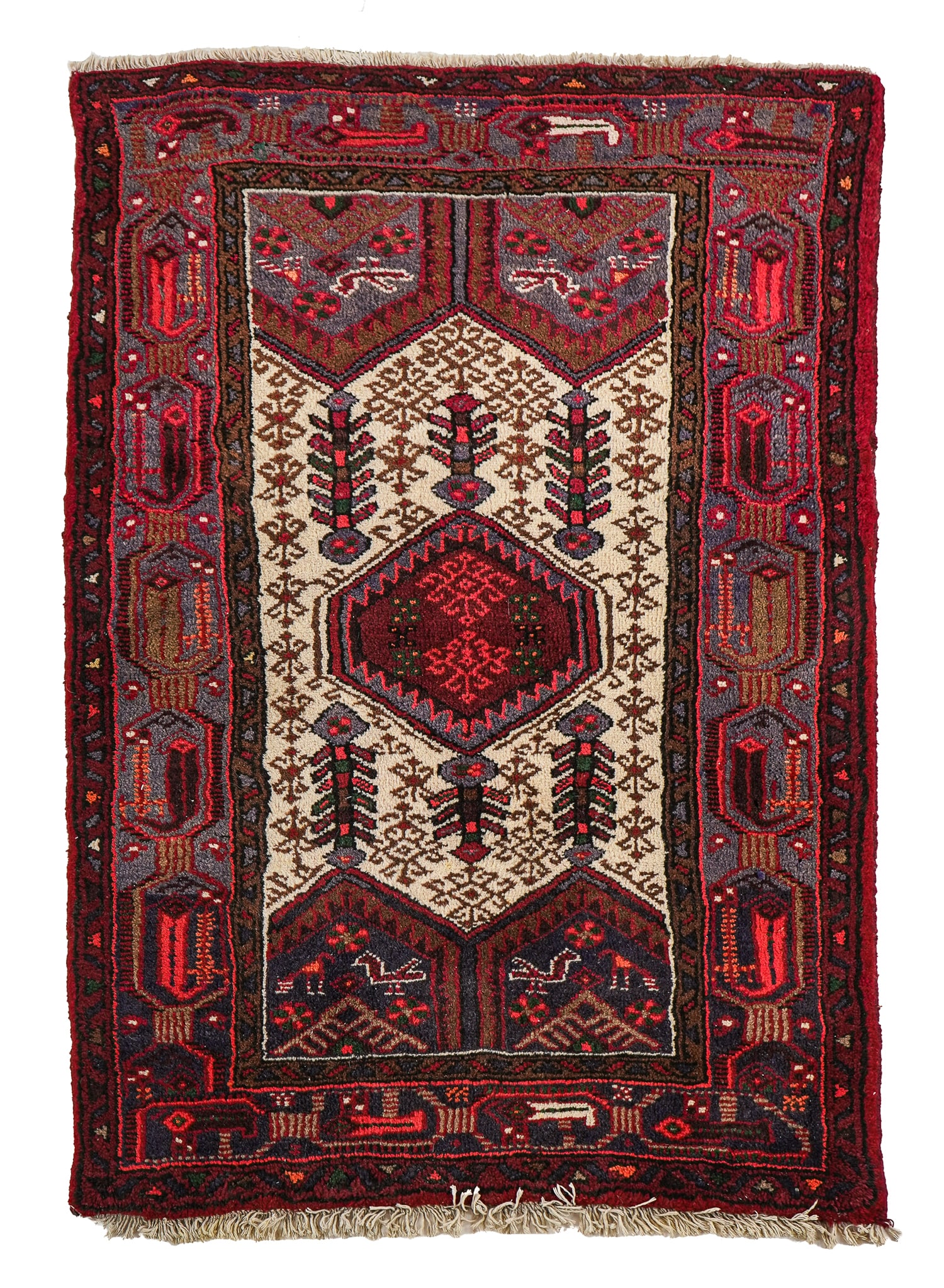 Late 20th c Indo Pakistani Area Rug: Late 20th c Indo Persian area rug, thick pile, overall good condition, 3' x 4' 8"