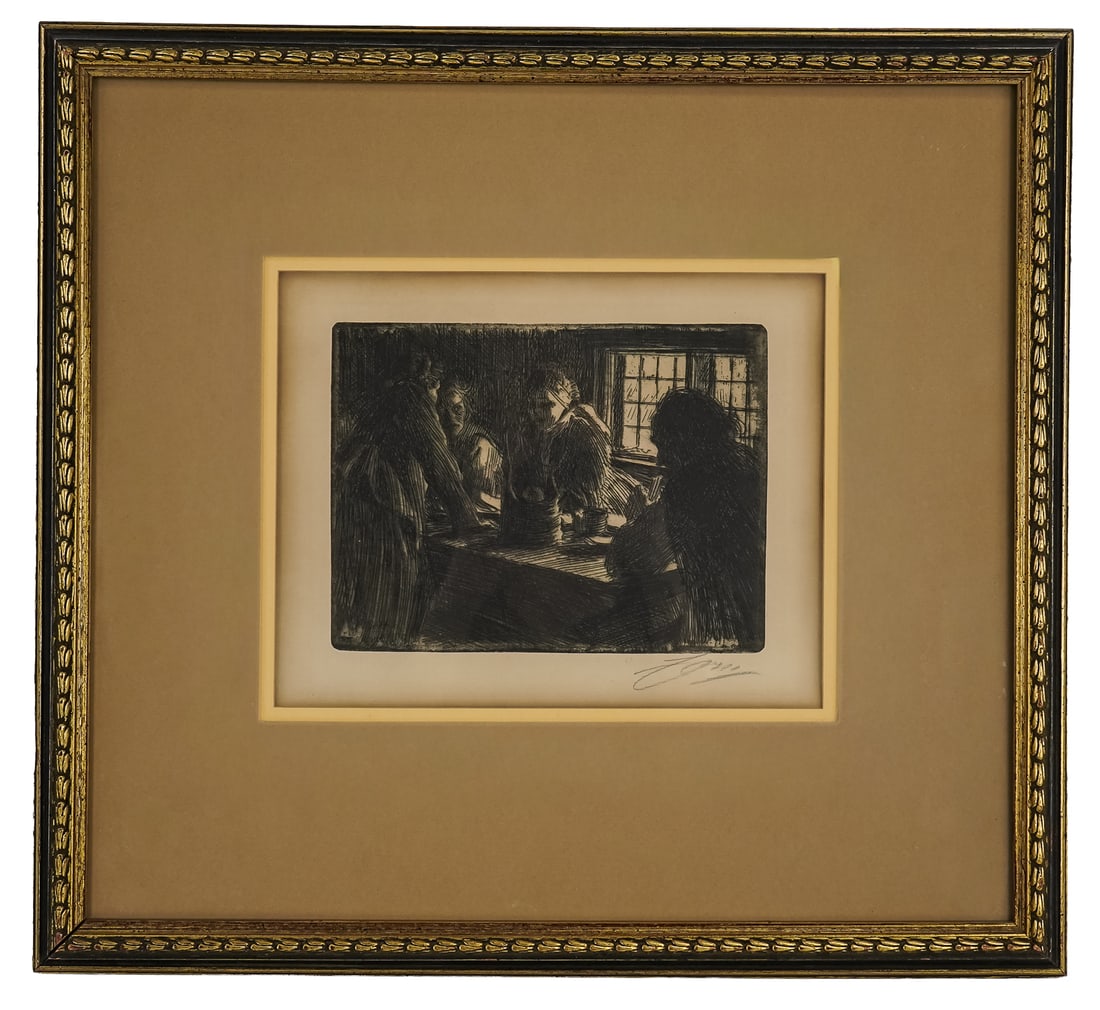 Anders Zorn (SW 1860-1920) Bride's Maid of Honor: Anders Zorn (Swiss 1860-1920) Bride's Maid of Honor - etching and aquatint on paper signed lower margin plate 6 x 8" 17.5 x 18.5" as framed Zorn was internationally famed as one of the best genre and