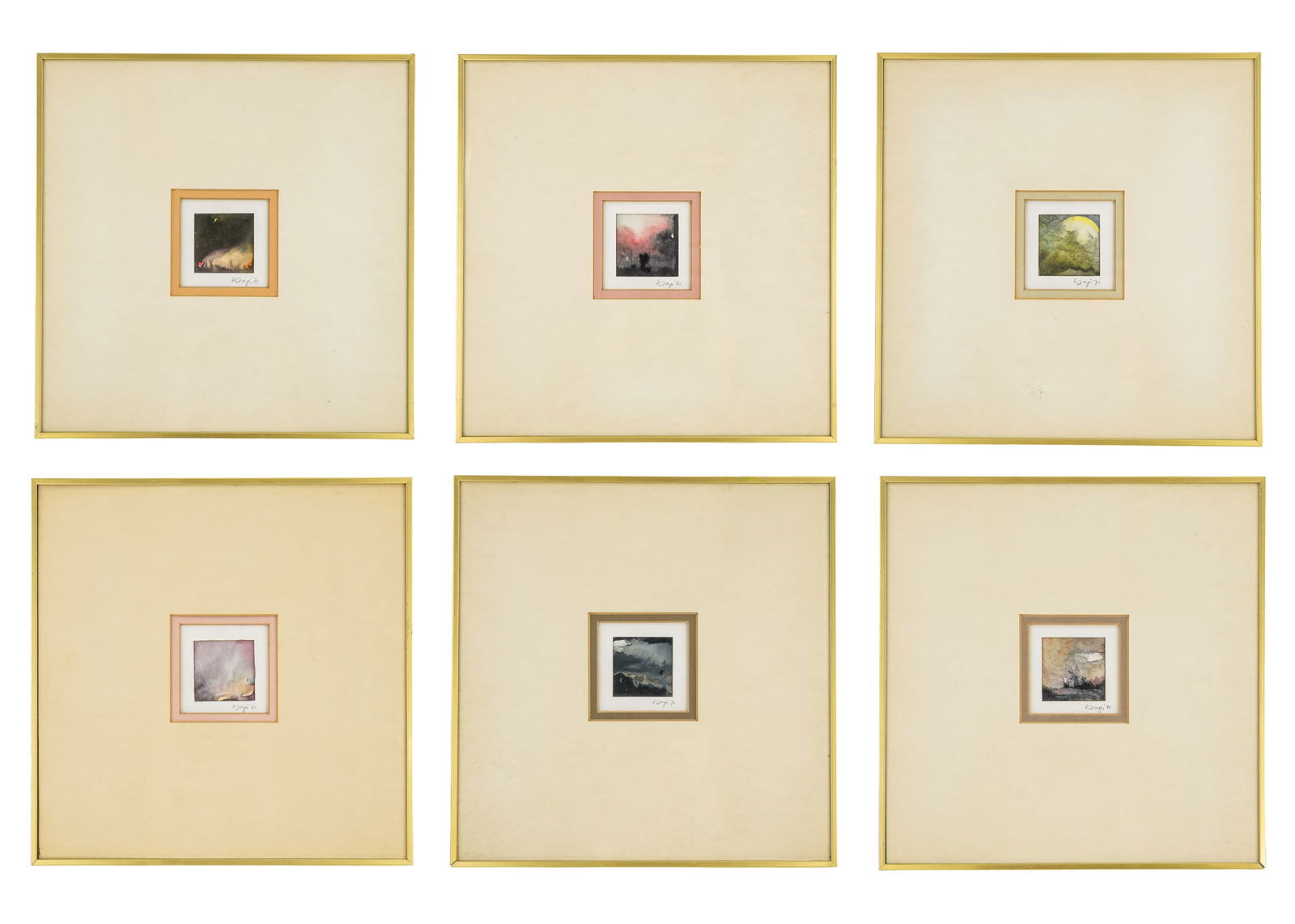 George Bagi (HU 20th c) Suite of six small paintings: George Bagi (Hungarian 20th c ) Suite of six small paintings. each 2 x 2" 11.5 x 11.5"
