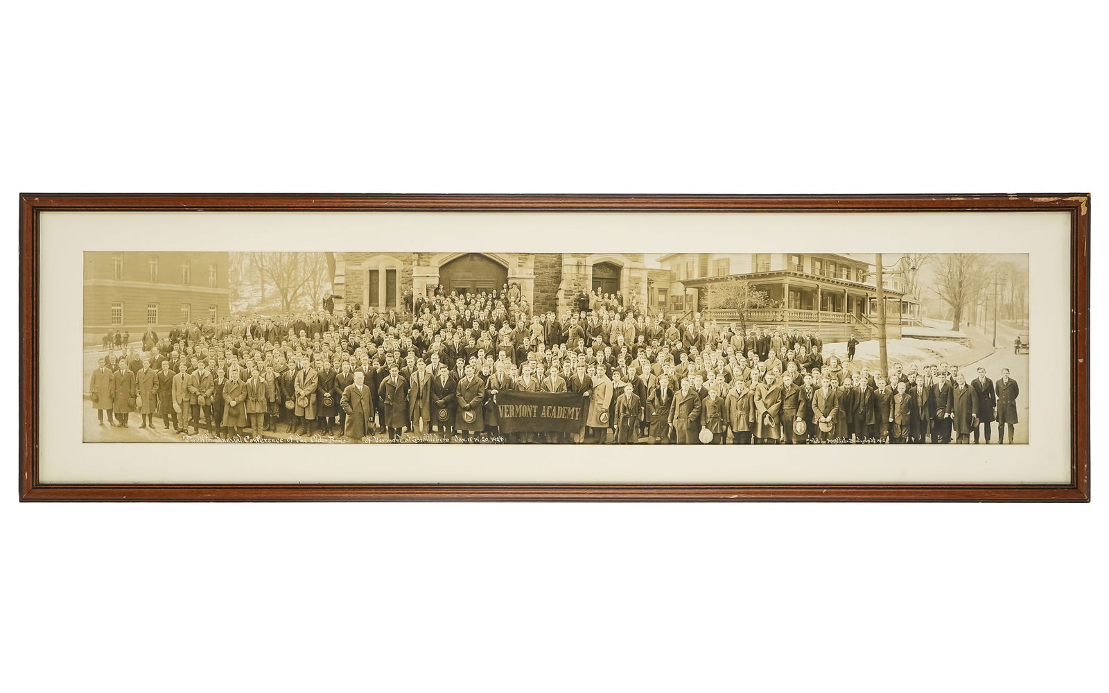 Louis McAllister (VT 1876-1963) Conference of Older Boys 1924: Louis McAllister (Vermont 1876-1963) Twelfth Annual Conference of Older Boys of Vermont- Vermont Academy Brattleboro Jan 15-19 1924 identified lower margin panoramic gelatin print 11 x 38"