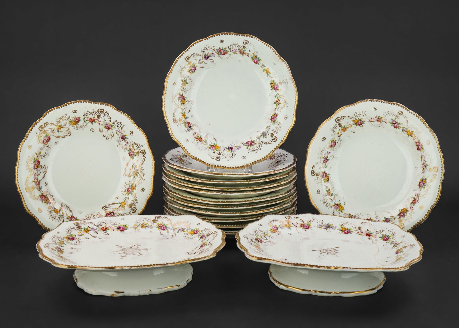 19th c. Paris Porcelain Floral Dessert Set (1 of 1)