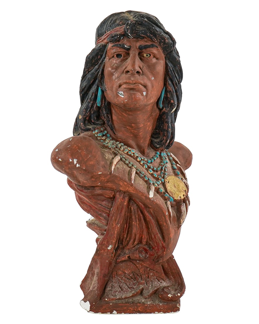 1920s Chalkware Native American Cigar Store Bust (1 of 4)