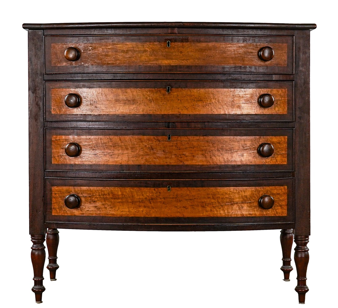 Ca. 1830 New England Sheraton Birdseye Maple Bow Front Chest (1 of 4)