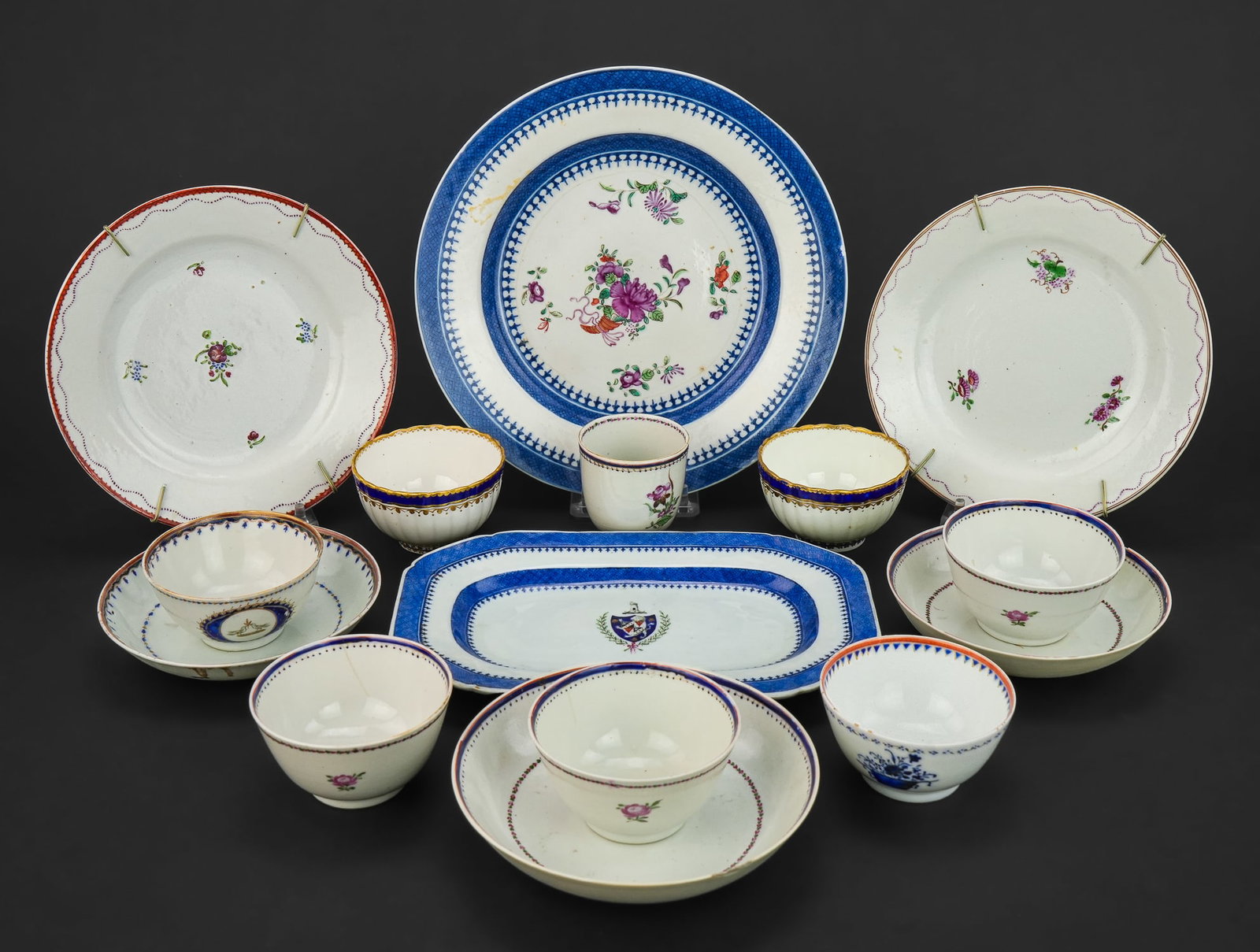 15 pcs. 18th c Chinese Export Porcelain & English Chinoiserie Tableware (1 of 1)