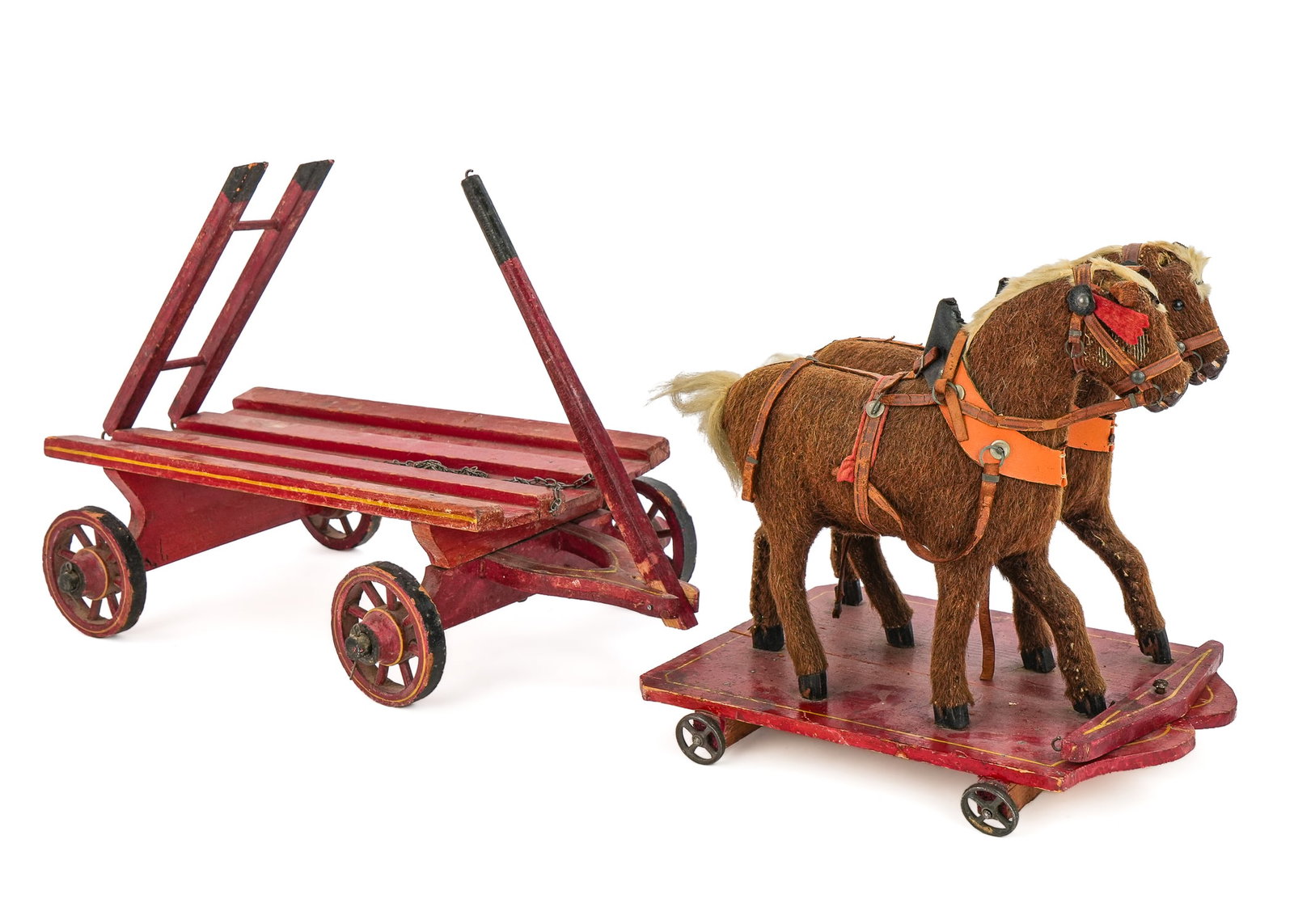 19th c Pull Toy Horses & Wagon (1 of 1)