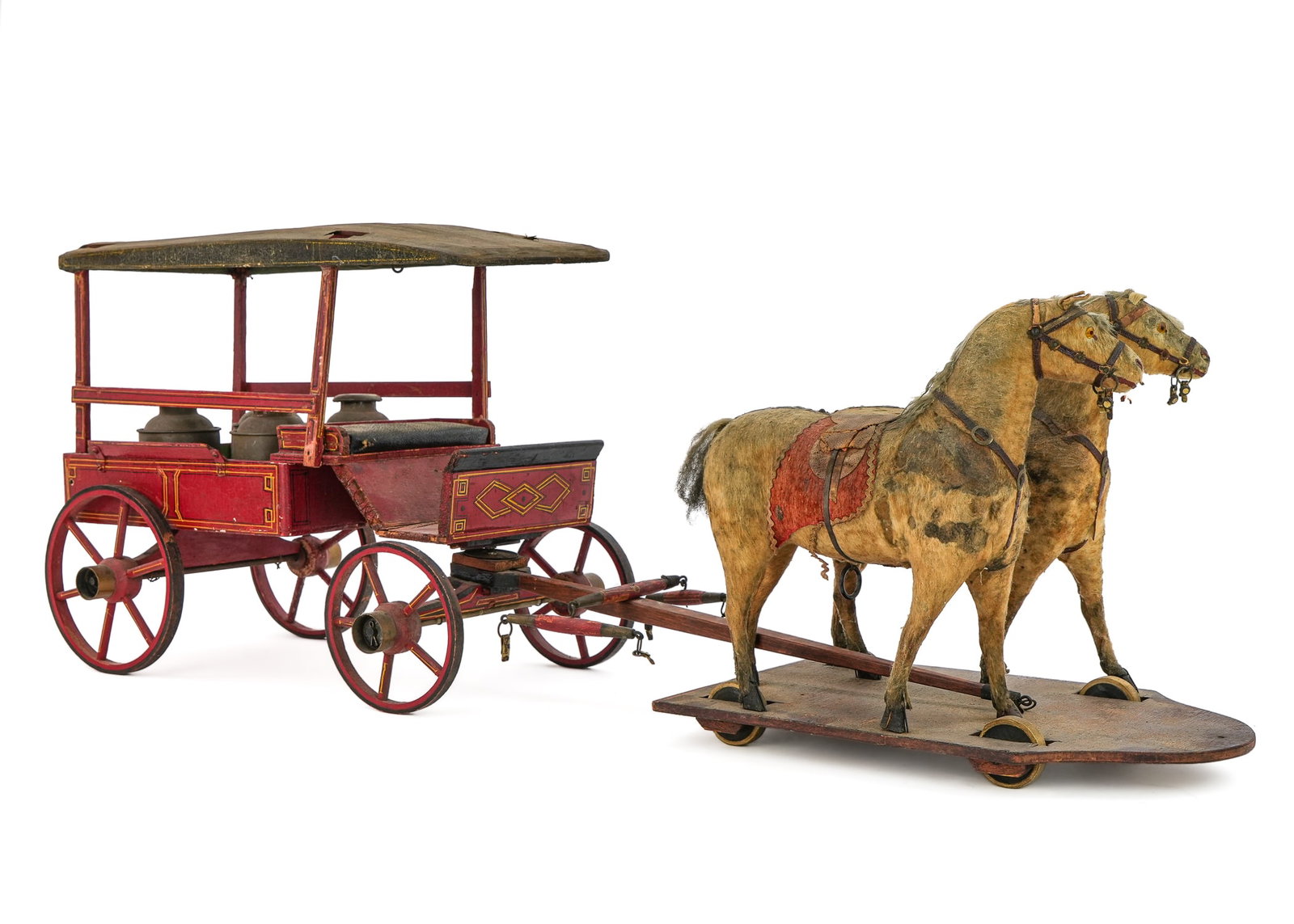 19th c Pull Toy Horses & Wagon (1 of 1)