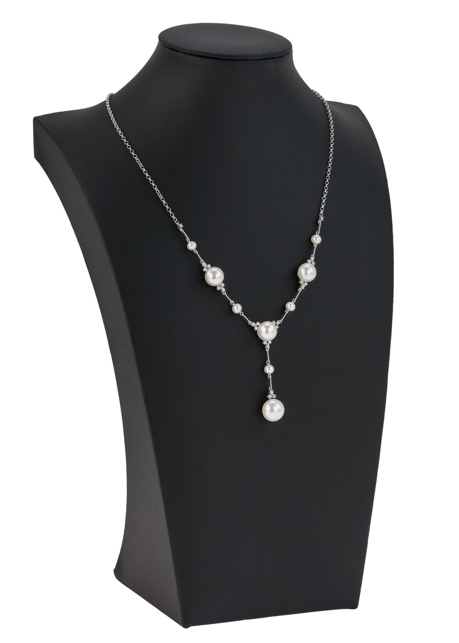14k Pearl & Diamond Drop Necklace: 14k white gold necklace with 4 - 9 mm pearls, 24 .005 ct diamonds. 18" necklace, with a 2" drop.