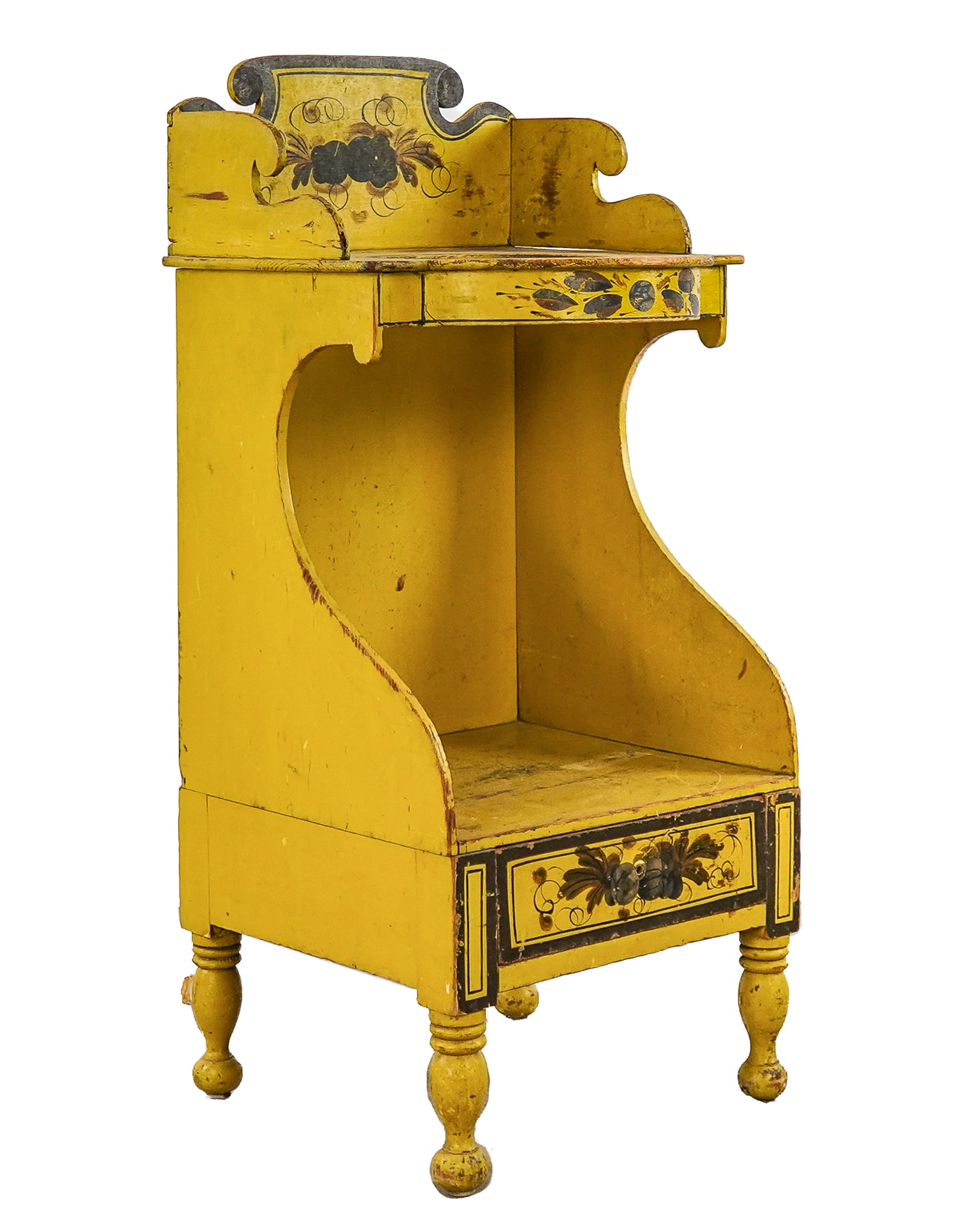 19th c Paint Decorated Wash Stand in Chrome Yellow: 19th c paint decorated washstand in chrome yellow 36 x 14 x 16"
