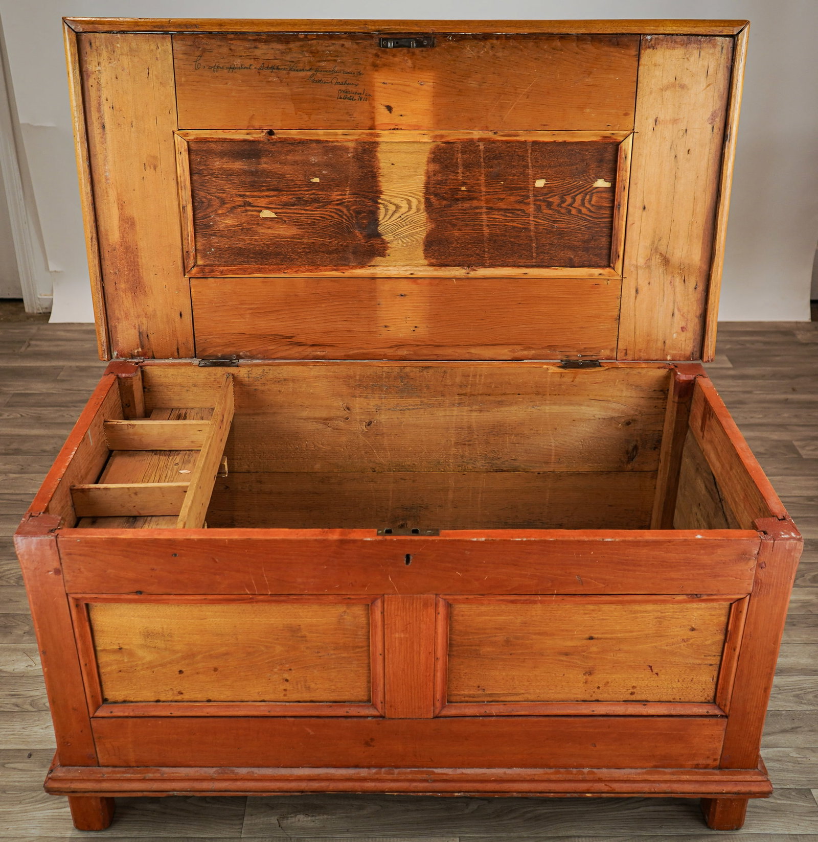 18th c Quebec Ash & Pine Blanket Box - 3