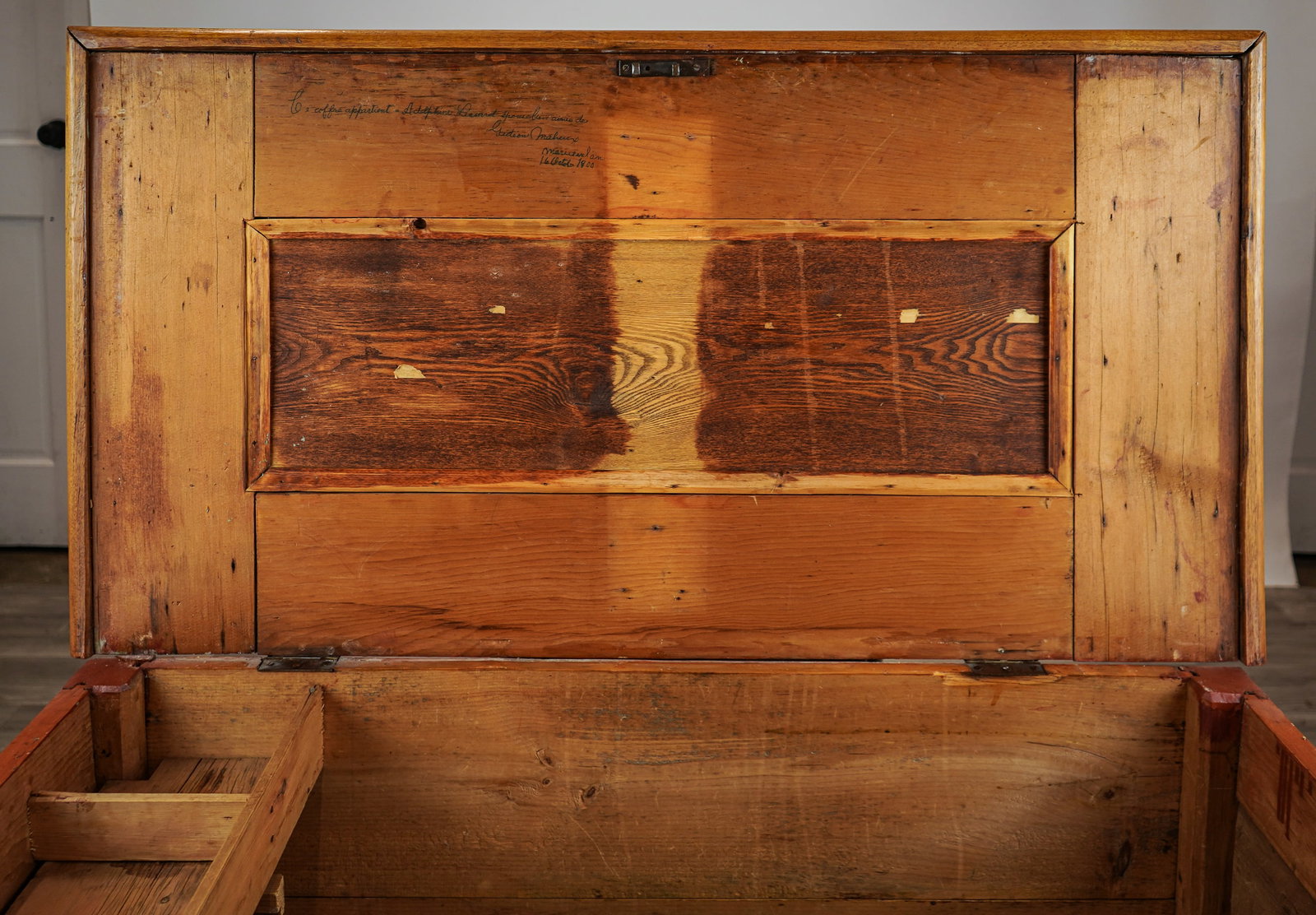 18th c Quebec Ash & Pine Blanket Box - 5
